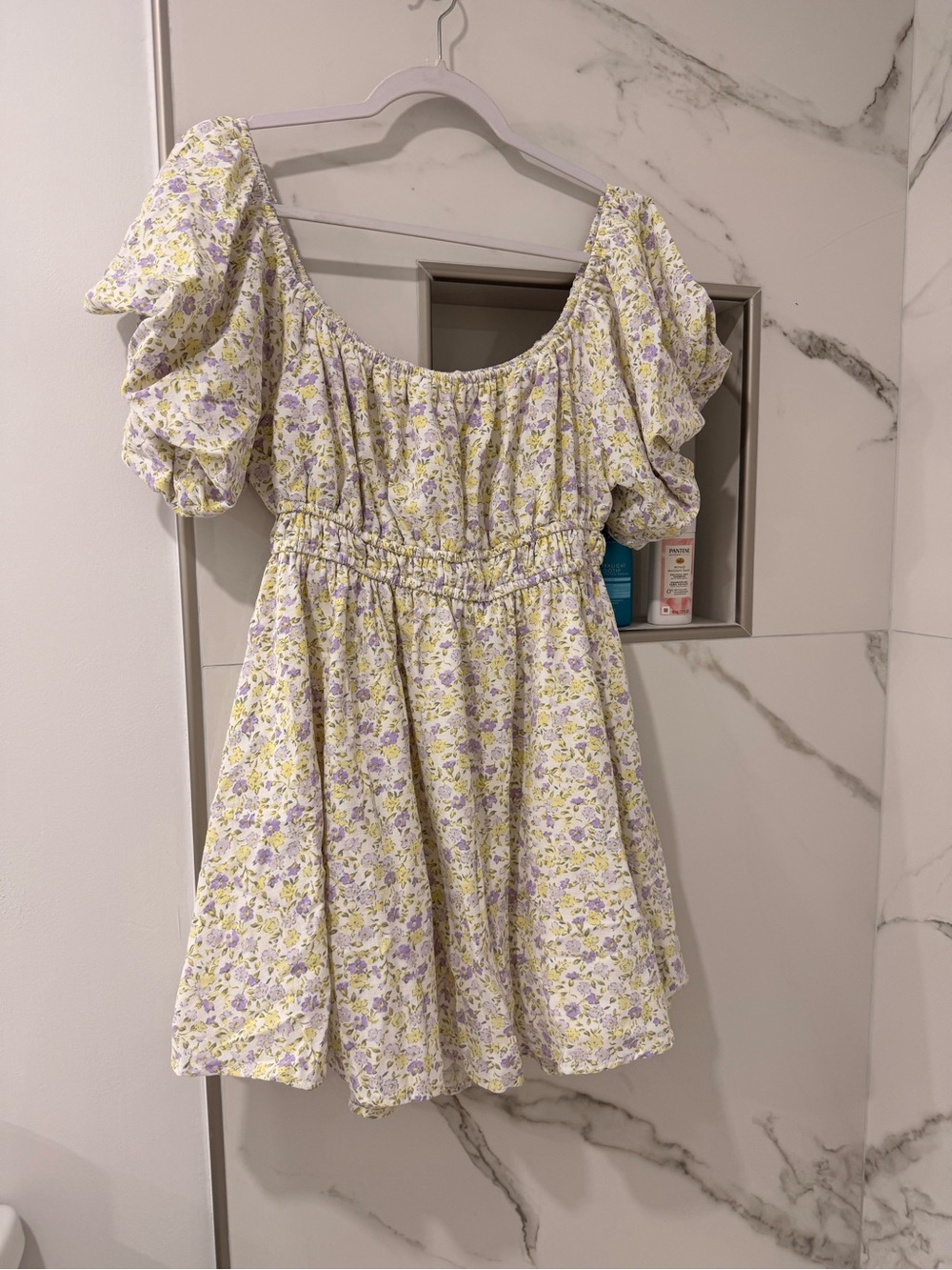 Girls' Lavender & Yellow Floral Puff-Sleeve Casual Dress